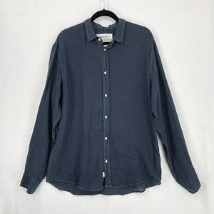 Frank & Eileen Mens XL Paul Button Front Linen Shirt Blue Long Sleeve